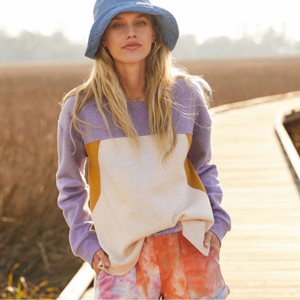 Anthropologie Colorblock Purple and Cream Sweater